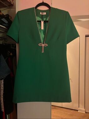 Rumored Emerald Green Short Sleeve Bow Dress